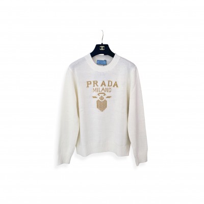 PRADA LOGO-INTARSIA CASHMERE SWEATER 